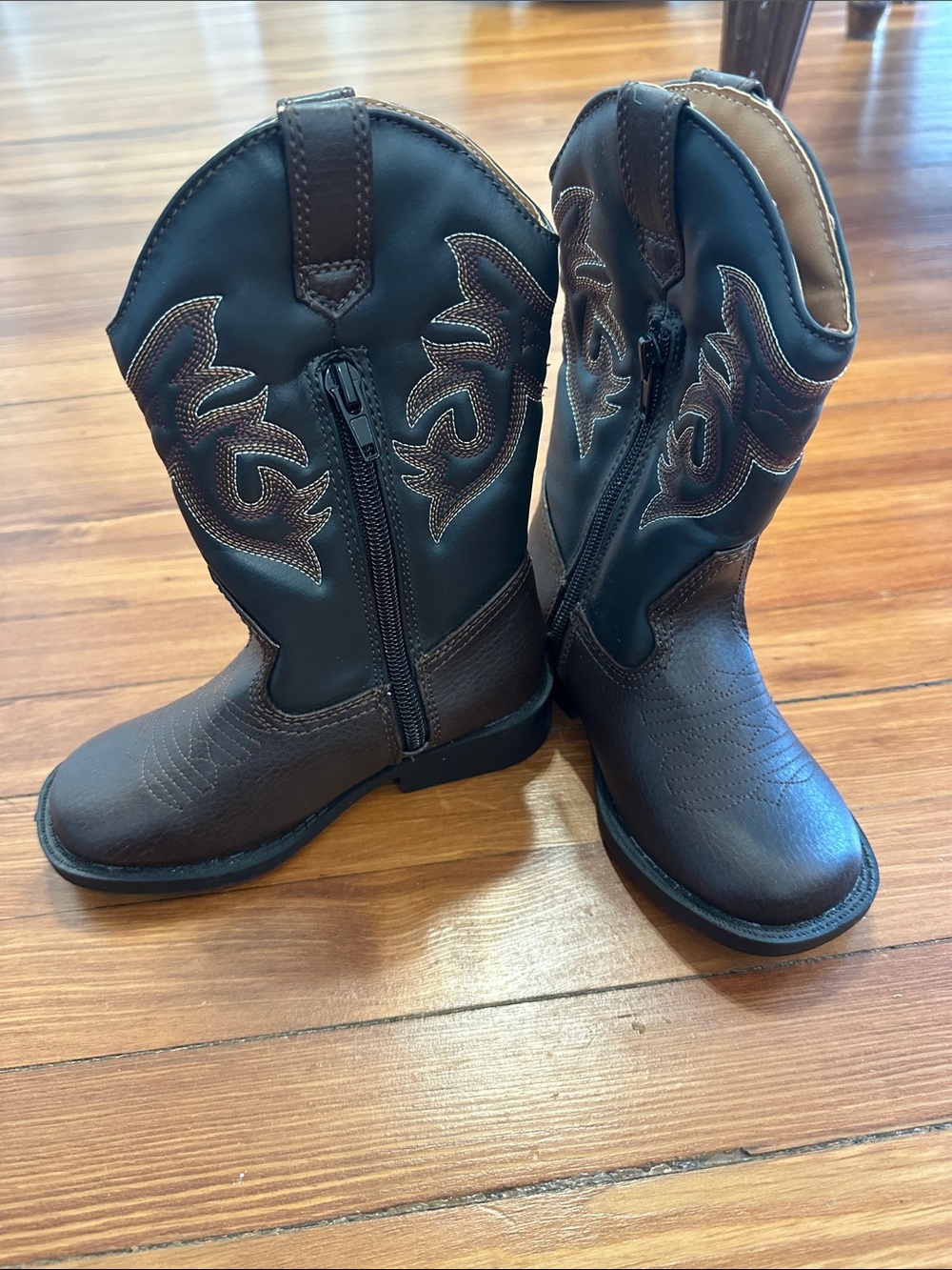Kids Brown Western Pull-On Boots with Side Zip
